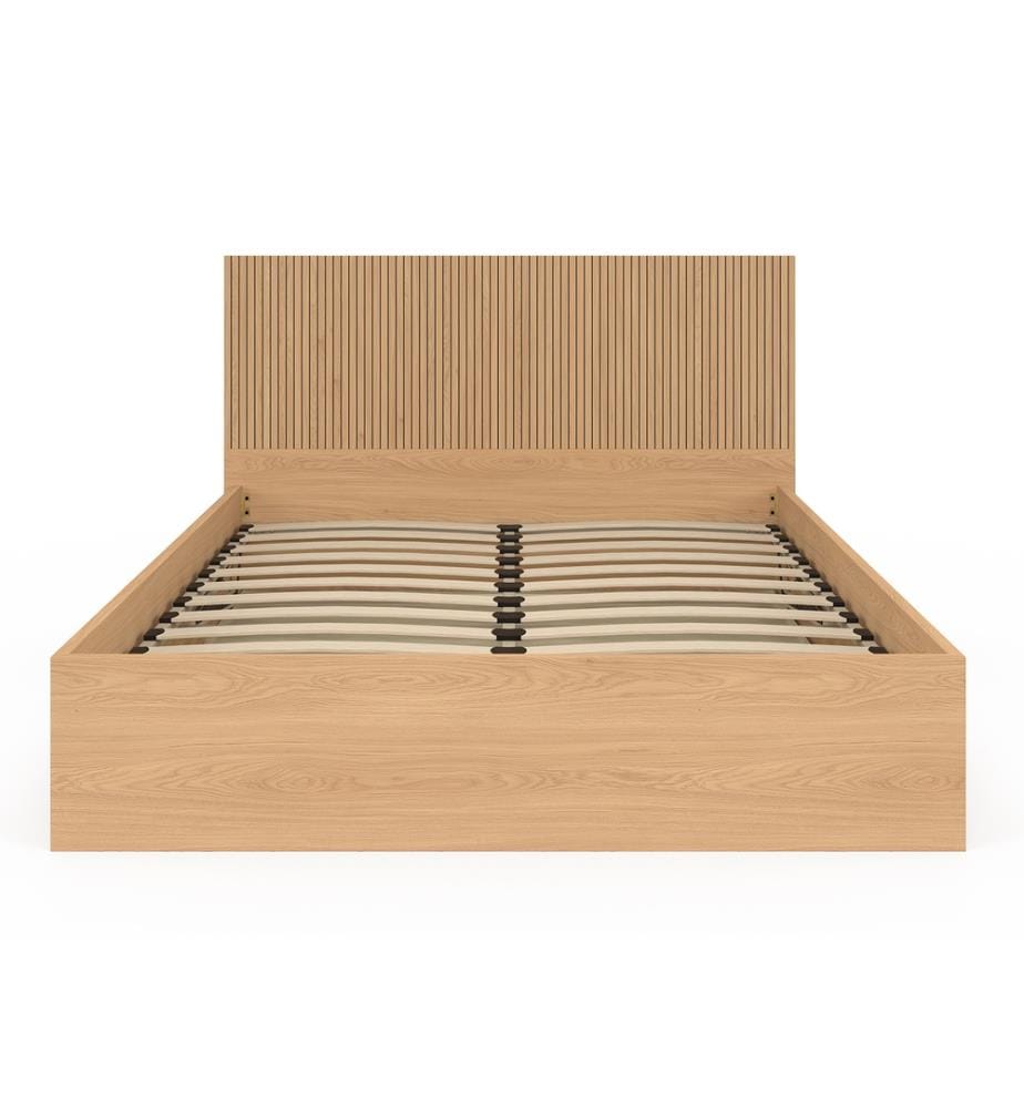 Letto box Faustine con rete a doghe e testiera 140x190cm - Marrone