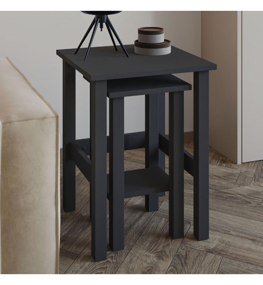 Beistelltisch-Set, 100 % melaminbeschichtete Spanplatte, Anthrazit