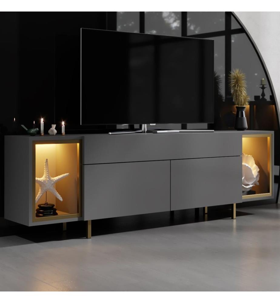 TV-Ständer, 100 % melaminbeschichtete Spanplatte, Anthrazit, Gold