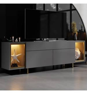 TV-Ständer, 100 % melaminbeschichtete Spanplatte, Anthrazit, Gold