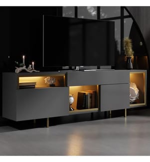 TV-Ständer, 100 % melaminbeschichtete Spanplatte, Anthrazit, Gold