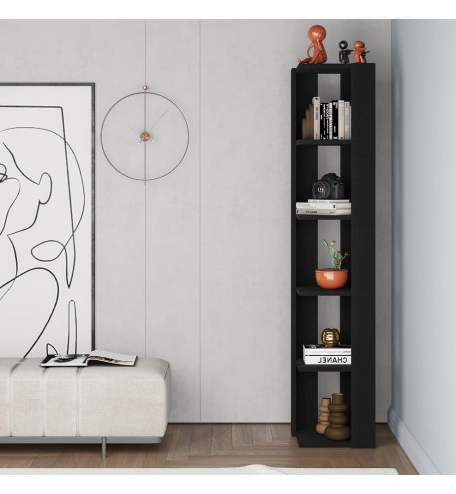 Bücherregal, 100 % melaminbeschichtete Spanplatte, schwarzes Holz