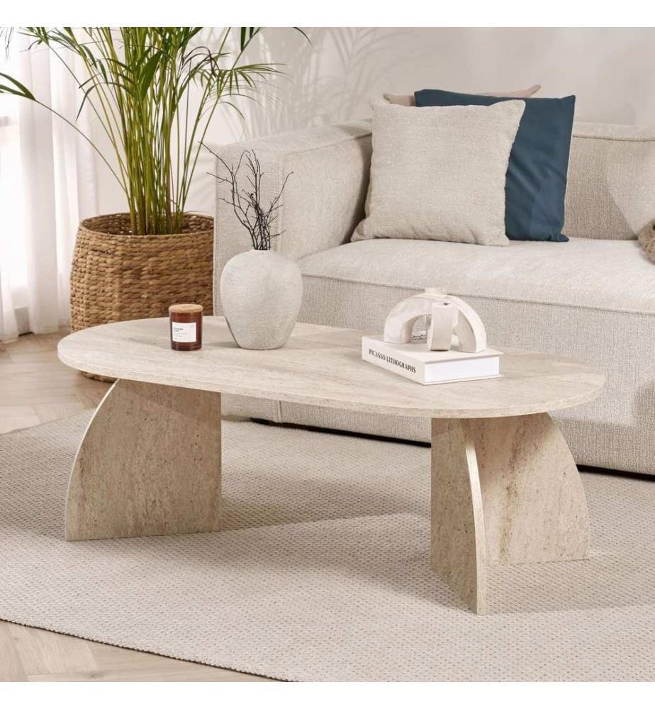 Couchtisch, Travertin, 100 % melaminbeschichtete Spanplatte