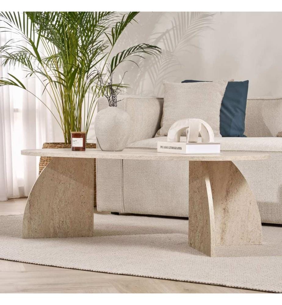Couchtisch, Travertin, 100 % melaminbeschichtete Spanplatte