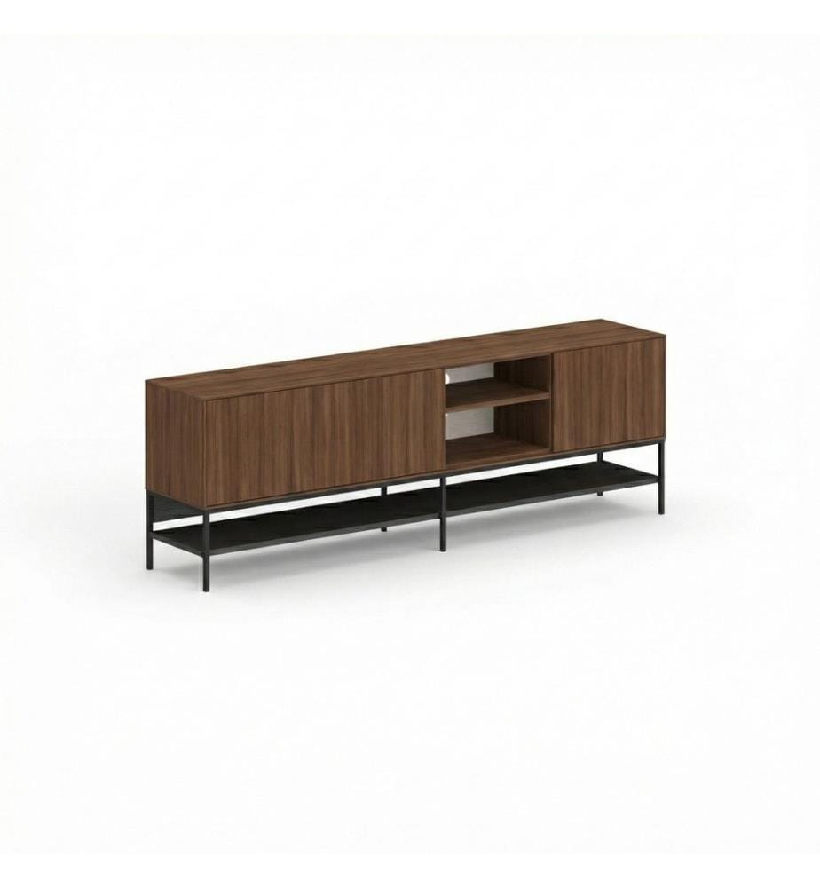 TV-Ständer, 100 % melaminbeschichtete Spanplatte, Milano-Walnuss, Holz Schwarz, Schwarz