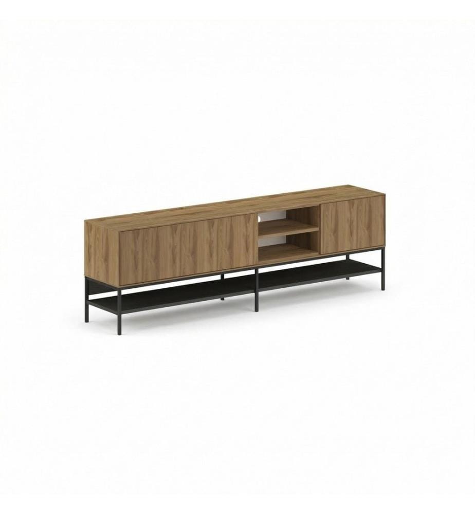 TV-Ständer, 100 % melaminbeschichtete Spanplatte, Sepet-Eiche, Holz Schwarz, Schwarz