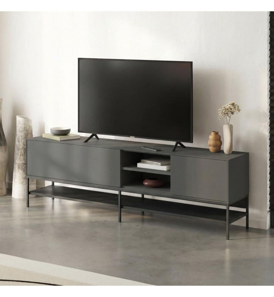 TV-Ständer, 100 % melaminbeschichtete Spanplatte, Anthrazit, Holz Schwarz, Schwarz