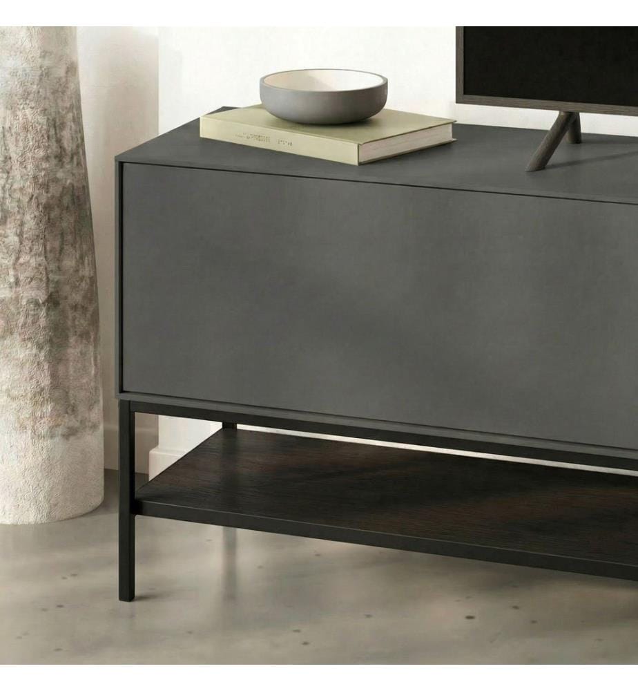 TV-Ständer, 100 % melaminbeschichtete Spanplatte, Anthrazit, Holz Schwarz, Schwarz