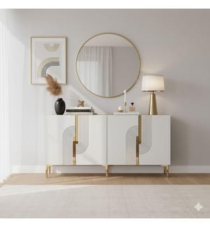 Konsole, Weiss, Gold, 100 % melaminbeschichtete Spanplatte