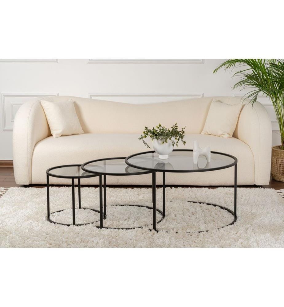 Ensemble table basse, noir, gris, verre trempé 100 %, structure : métal 100 %