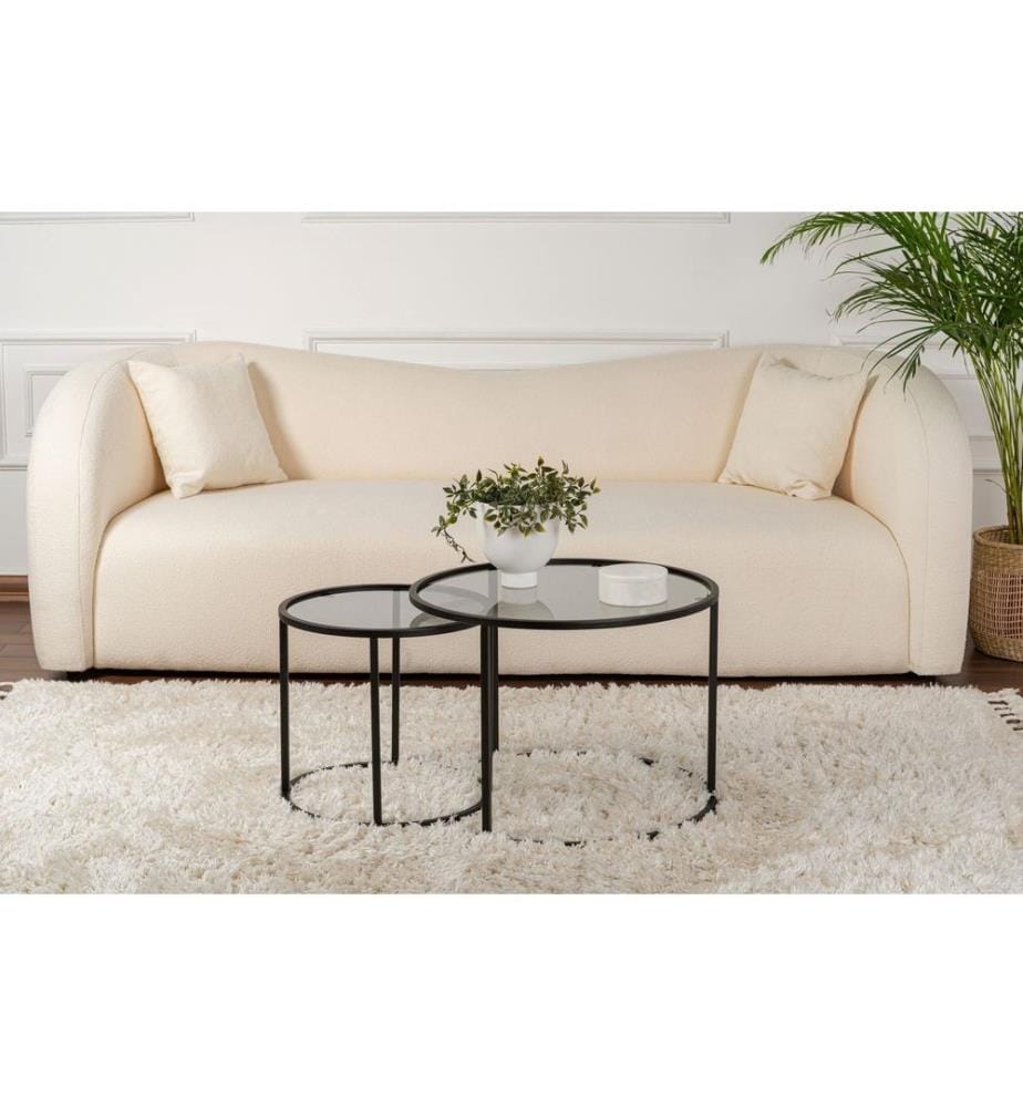 Couchtisch-Set, Schwarz, Sicherheitsglas, Gestell: 100 % Metall