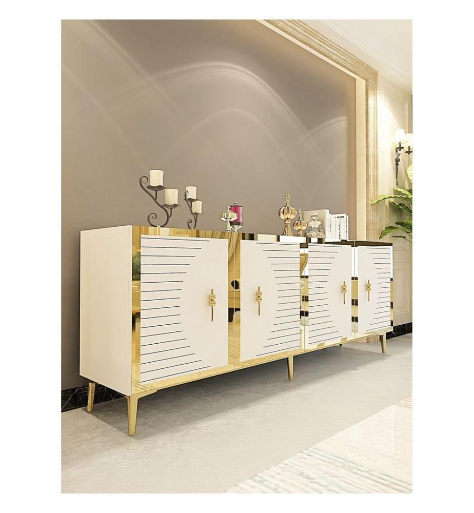 Konsole, Weiss, Gold, 100 % melaminbeschichtete Spanplatte
