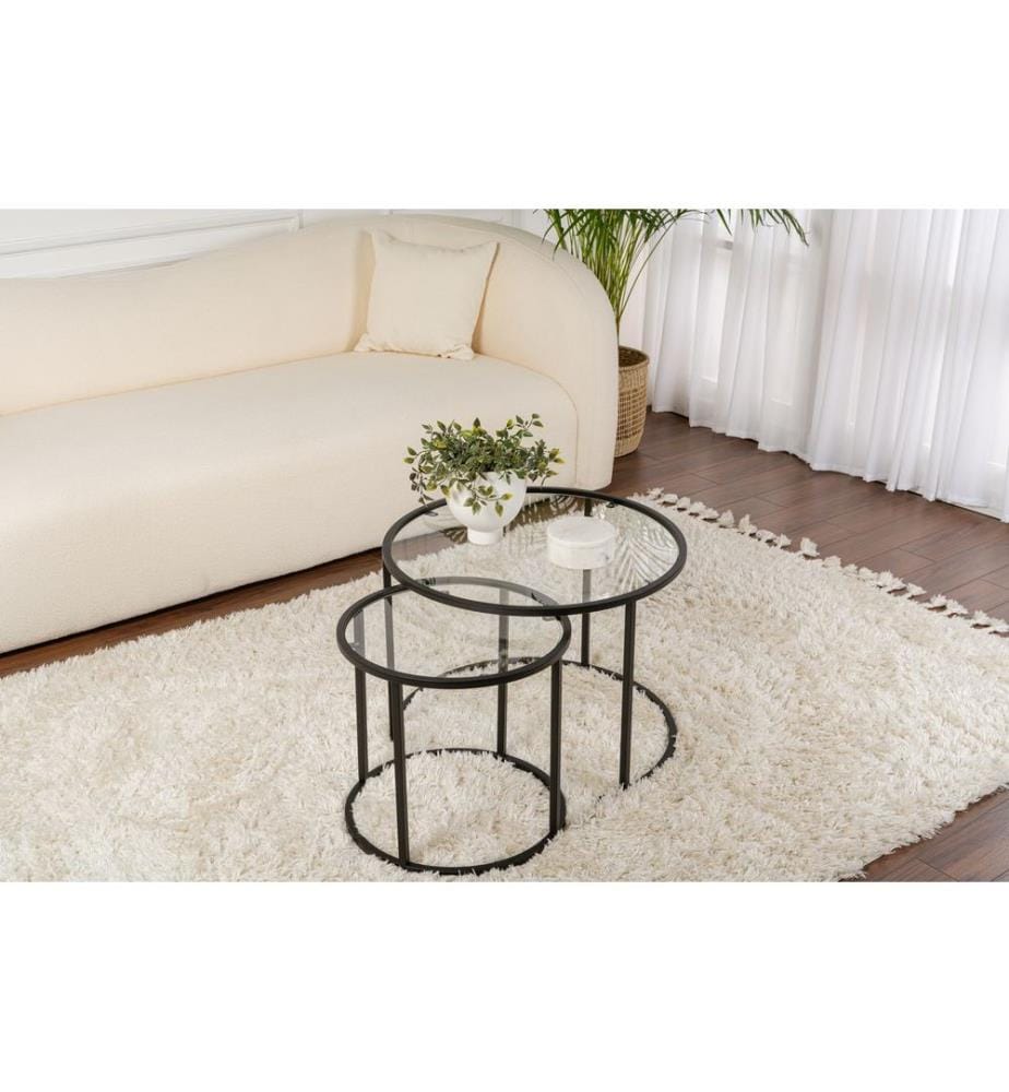 Ensemble table basse, noir, transparent, 100 % verre trempé, cadre : 100 % métal