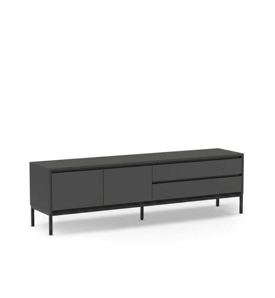 Meuble TV, panneau de particules 100 % mélaminé, anthracite, bois noir, noir
