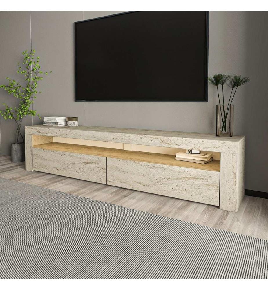 Meuble TV, panneau de particules 100 % mélaminé, travertin