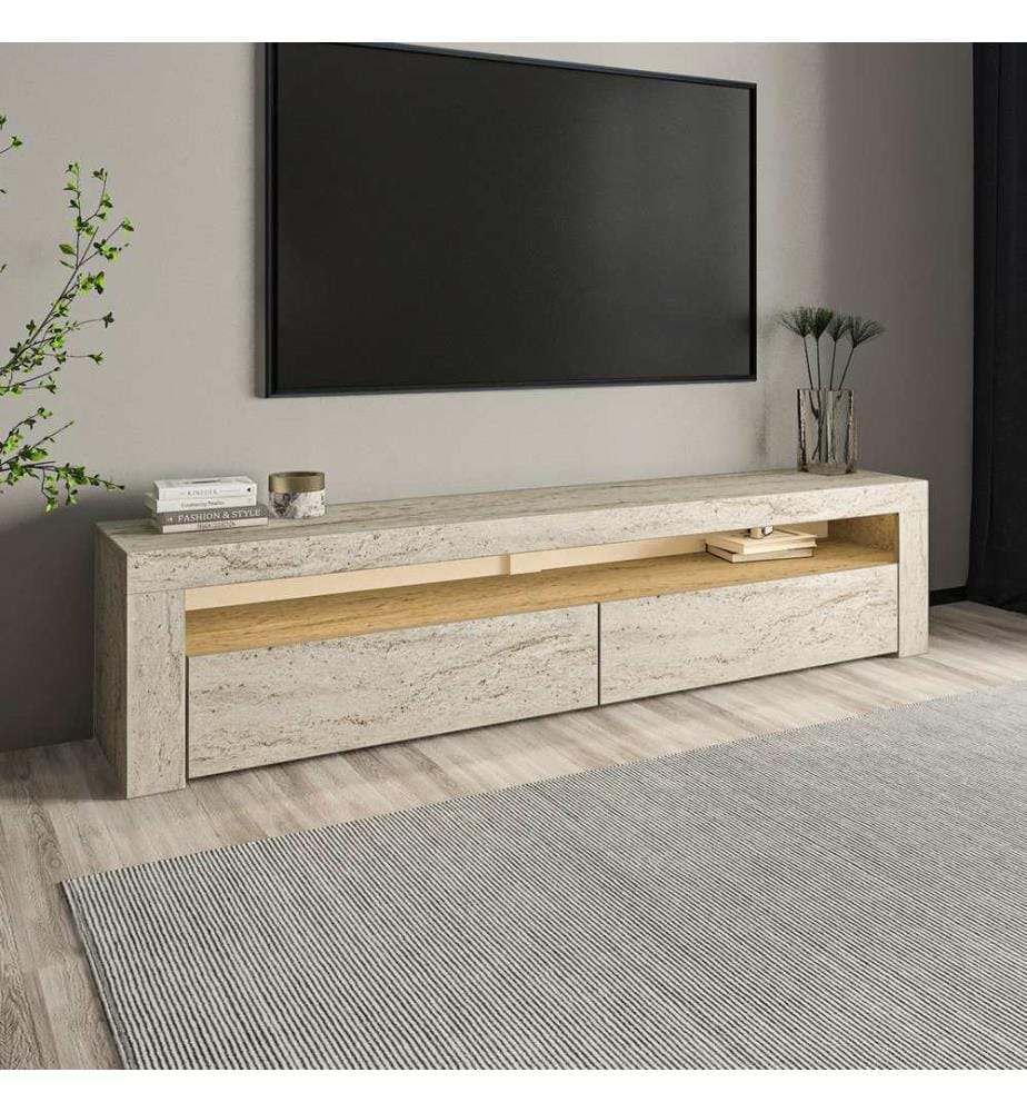 Meuble TV, panneau de particules 100 % mélaminé, travertin