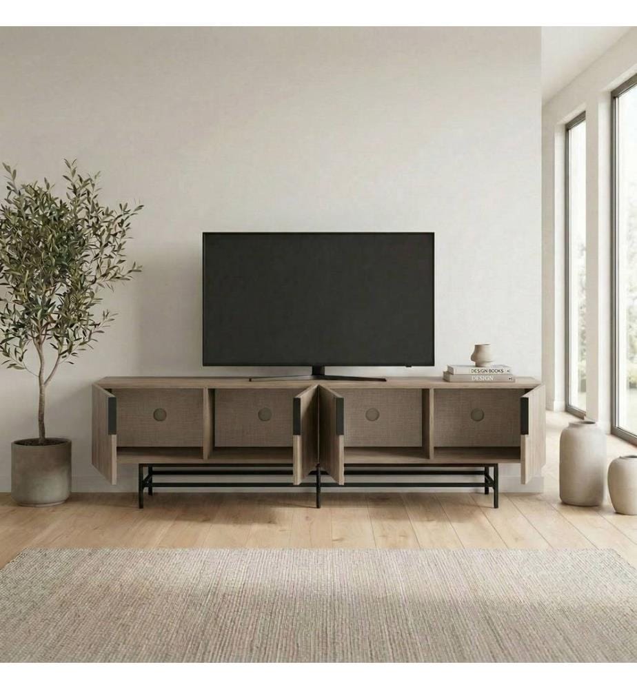 Meuble TV, panneaux de particules 100 % mélaminés, chêne Sepet, noir