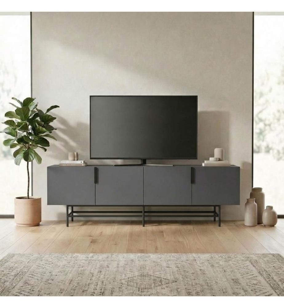 Meuble TV, panneau de particules 100 % mélaminé, anthracite, noir