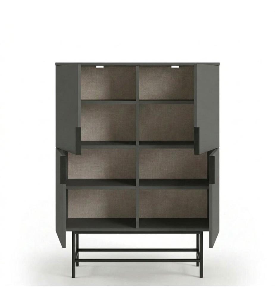 Sideboard, 100 % melaminbeschichtete Spanplatte, Anthrazit, Schwarz
