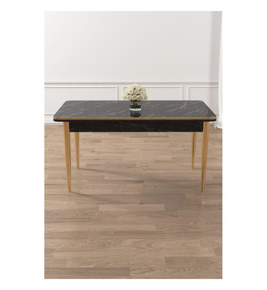 Table de salle à manger, 100 % aggloméré, marbre noir, or
