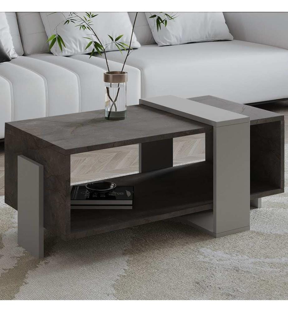 Table basse, panneau de particules 100 % mélaminé, marbre Gordion, gris