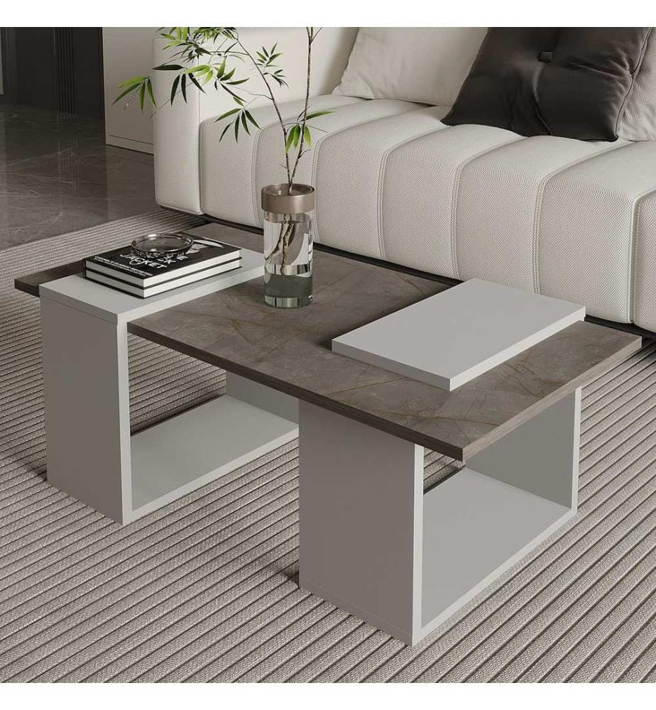 Table basse, panneau de particules 100 % mélaminé, marbre Gordion, gris