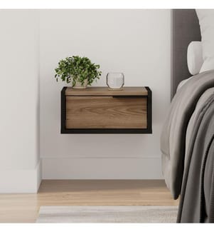 Nachttisch, 100 % melaminbeschichtete Spanplatte, schwarzes Holz, Oud