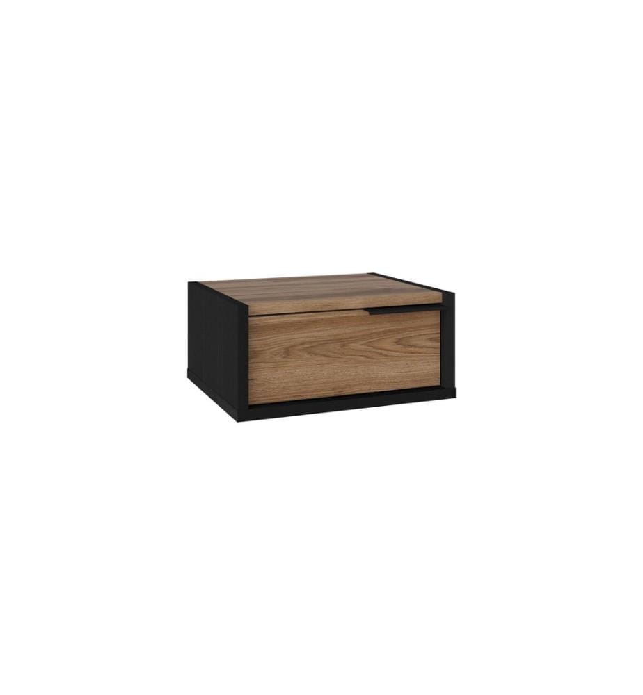 Nachttisch, 100 % melaminbeschichtete Spanplatte, schwarzes Holz, Oud