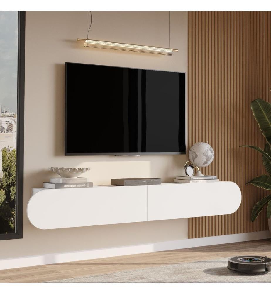 Meuble TV, panneau de particules 100 % mélaminé, blanc