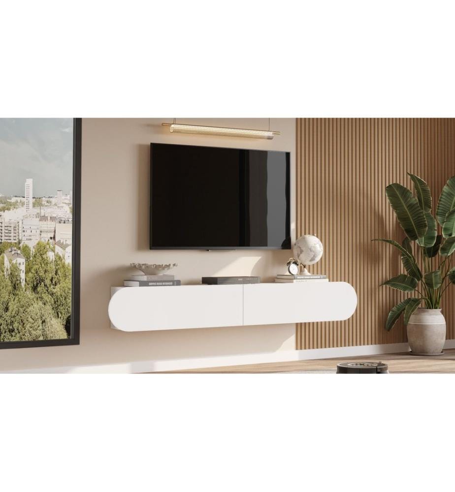 Meuble TV, panneau de particules 100 % mélaminé, blanc