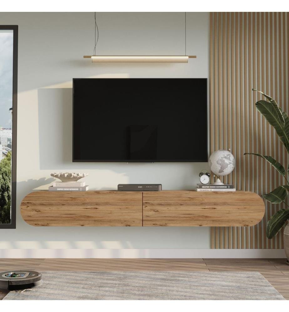Meuble TV, panneau de particules 100 % mélaminé, pin de l'Atlantique
