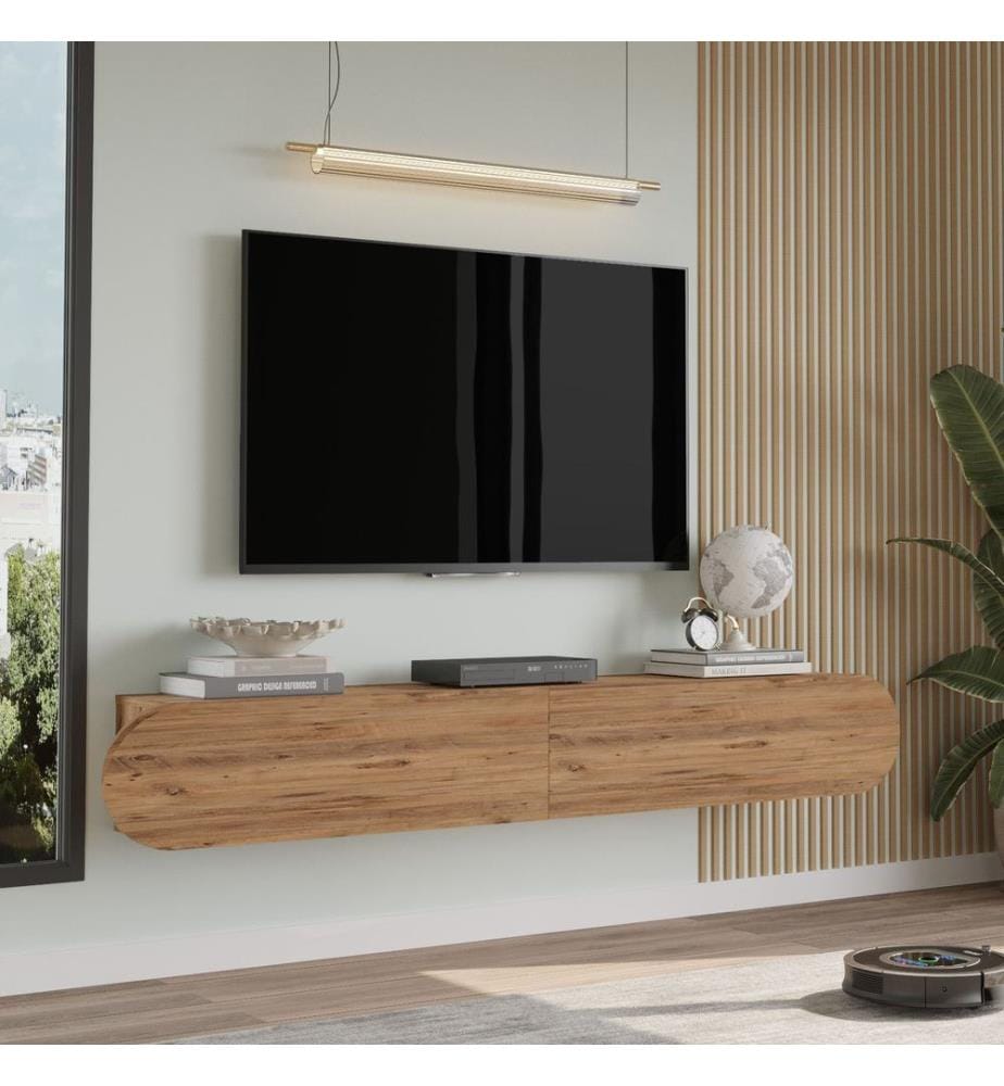 Meuble TV, panneau de particules 100 % mélaminé, pin de l'Atlantique