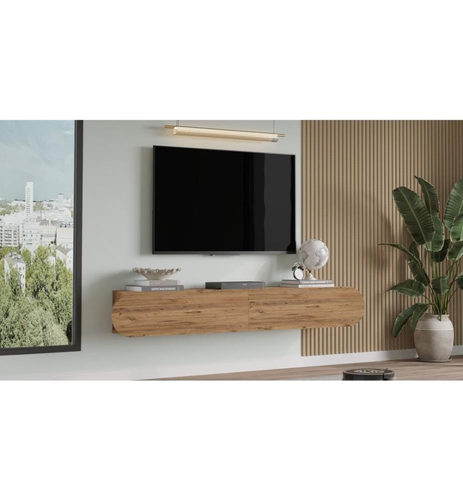 Meuble TV, panneau de particules 100 % mélaminé, pin de l'Atlantique