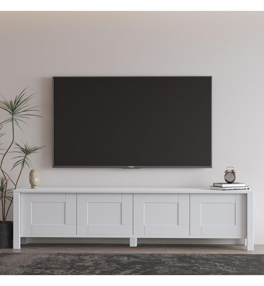 Meuble TV, panneau de particules 100 % mélaminé, blanc