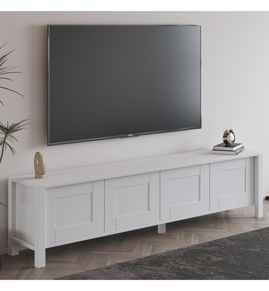 Meuble TV, panneau de particules 100 % mélaminé, blanc