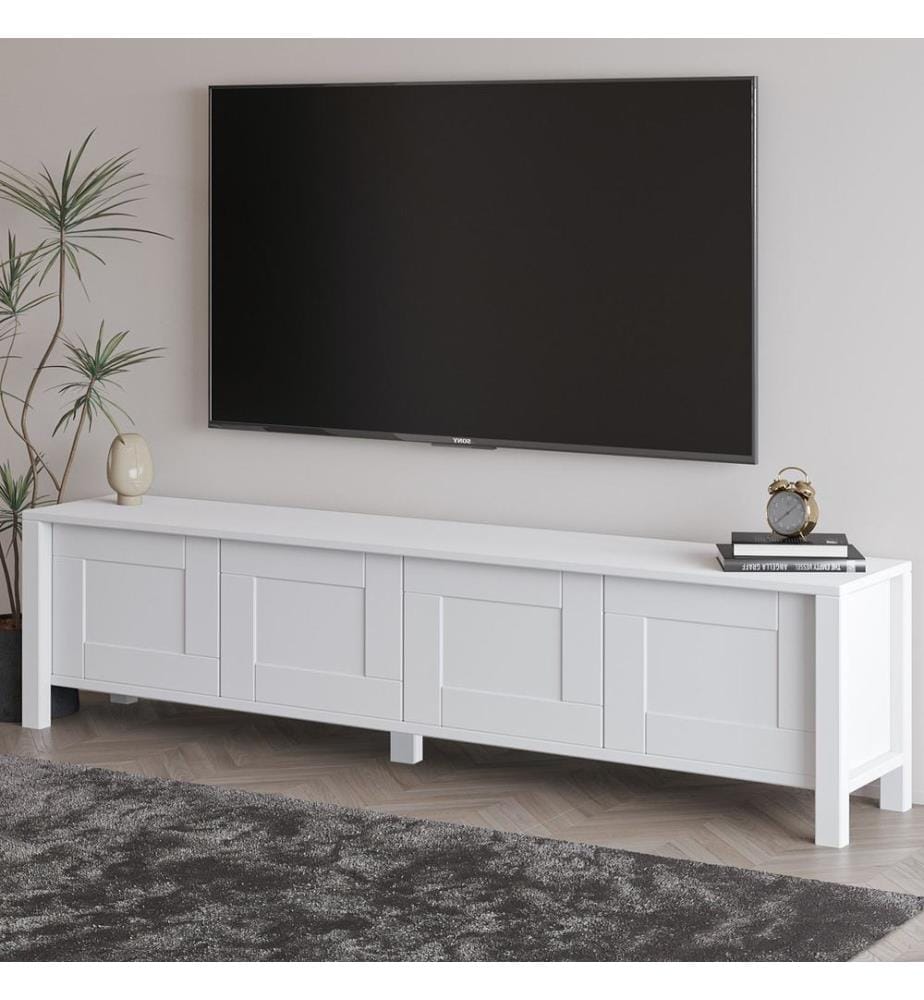 Meuble TV, panneau de particules 100 % mélaminé, blanc