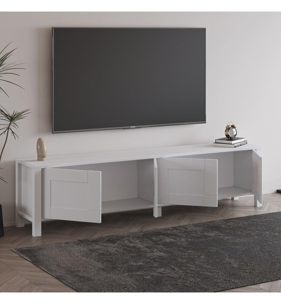 Meuble TV, panneau de particules 100 % mélaminé, blanc