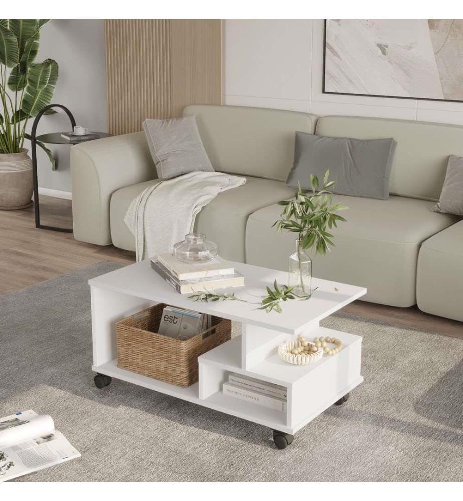 Couchtisch, 100 % melaminbeschichtete Spanplatte, Weiss