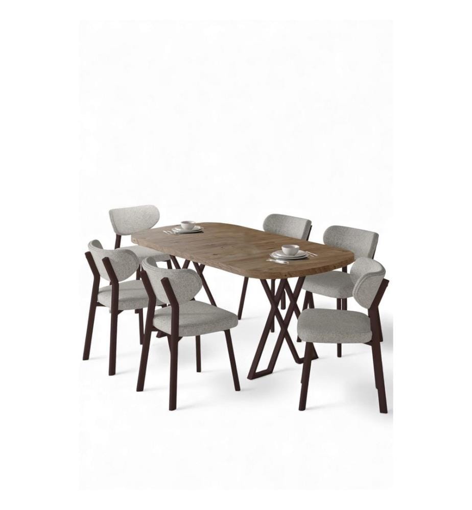 Essgruppe mit Tisch und Stühlen, 7-teilig, 100 % MDF, Kiefernholz, Grau
