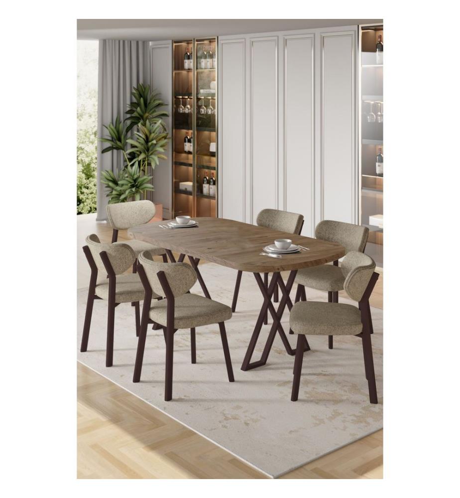 Essgruppe mit Tisch und Stühlen, 7-teilig, 100 % MDF, Kiefernholz, Cappuccino