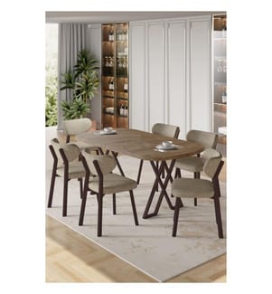 Essgruppe mit Tisch und Stühlen, 7-teilig, 100 % MDF, Kiefernholz, Cappuccino