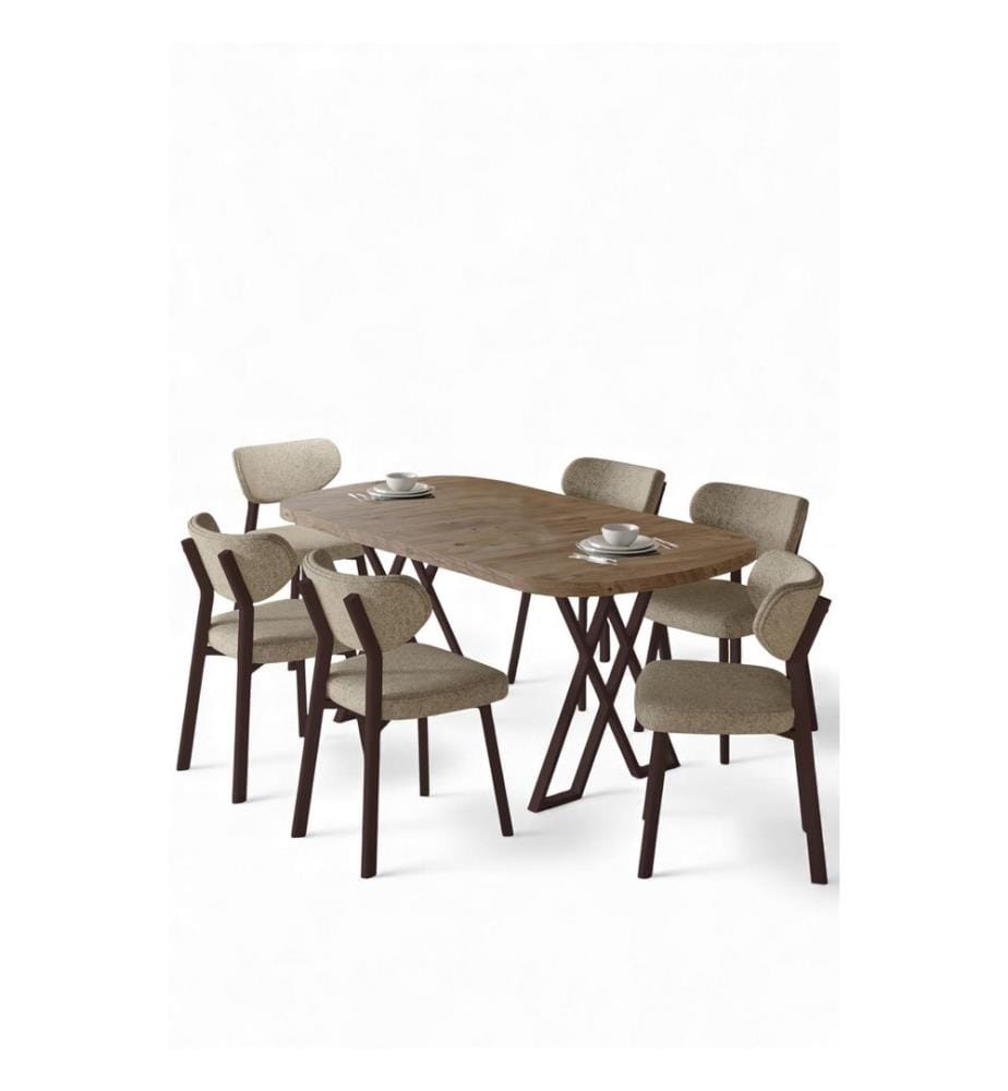 Essgruppe mit Tisch und Stühlen, 7-teilig, 100 % MDF, Kiefernholz, Cappuccino