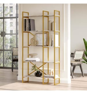 Bücherregal, weisser Marmor, Gold, melaminbeschichtete Spanplatte