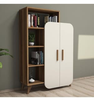 Bücherregal, Walnuss, Creme, melaminbeschichtete Spanplatte
