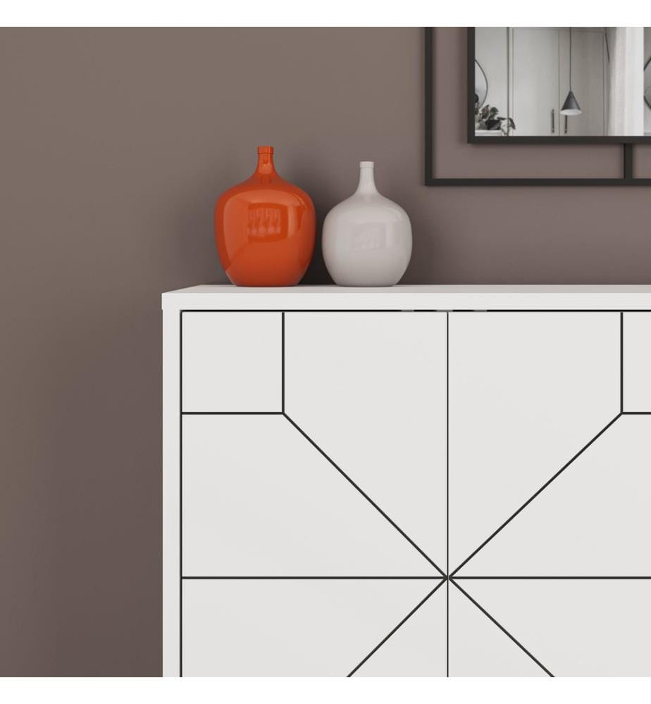 Console blanche en panneaux de particules mélaminés.