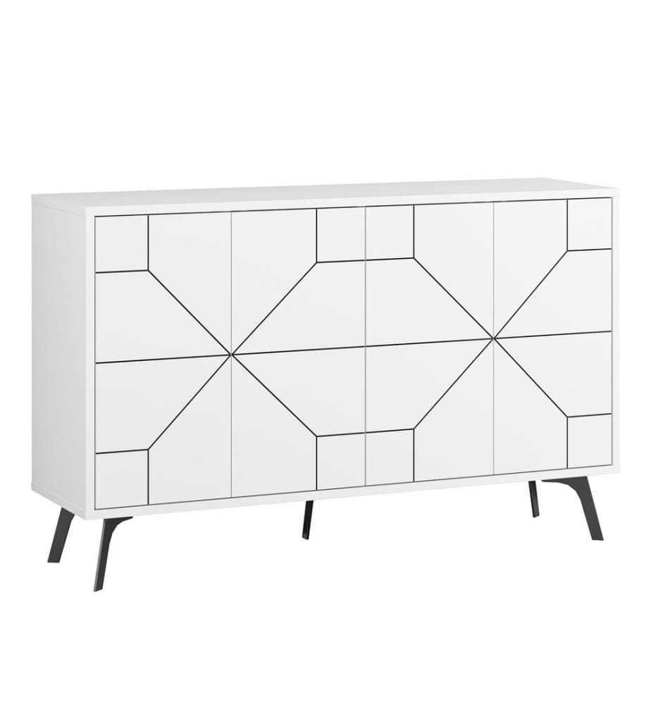 Console blanche en panneaux de particules mélaminés.