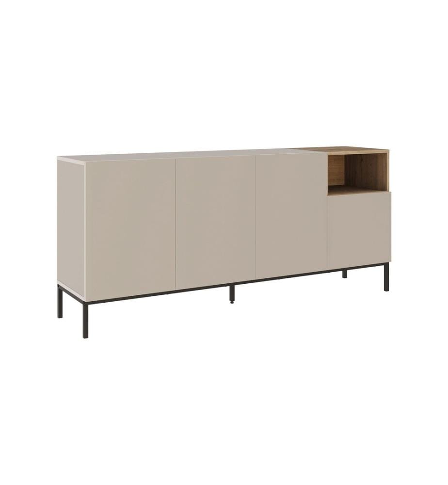 Console, panneau de particules 100 % mélaminé, grès, chêne Sepet, noir