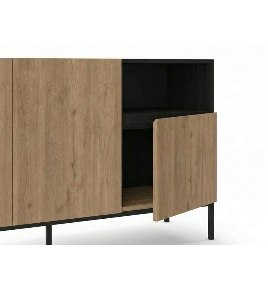 Console, panneau de particules 100 % mélaminé, chêne Sepet, bois noir, grès
