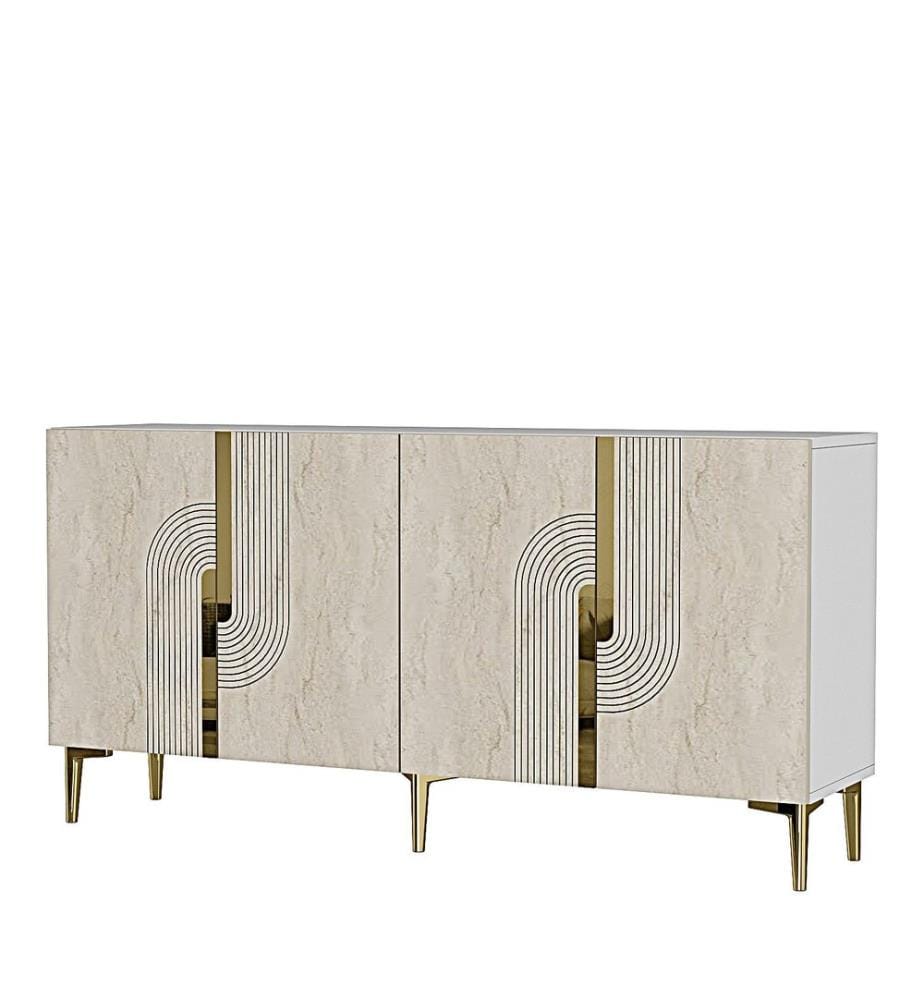 Konsole, Weiss, Travertin, Gold, 100 % melaminbeschichtete Spanplatte