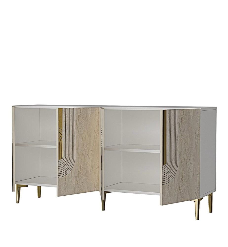 Konsole, Weiss, Travertin, Gold, 100 % melaminbeschichtete Spanplatte